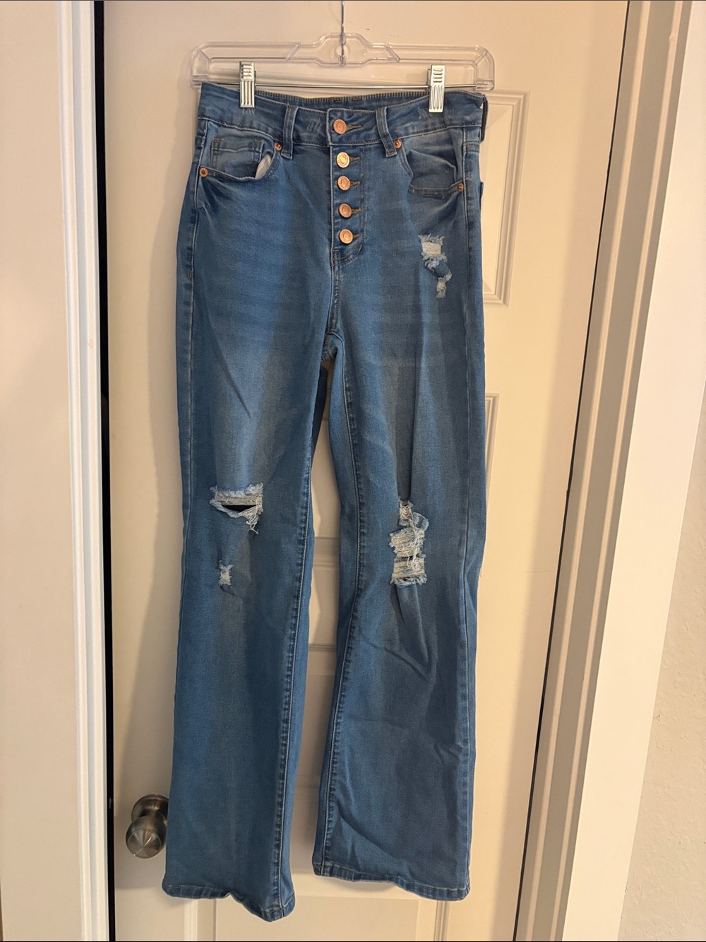 Amazon womens Straight distressed 5 button Jeans in Denim Blue